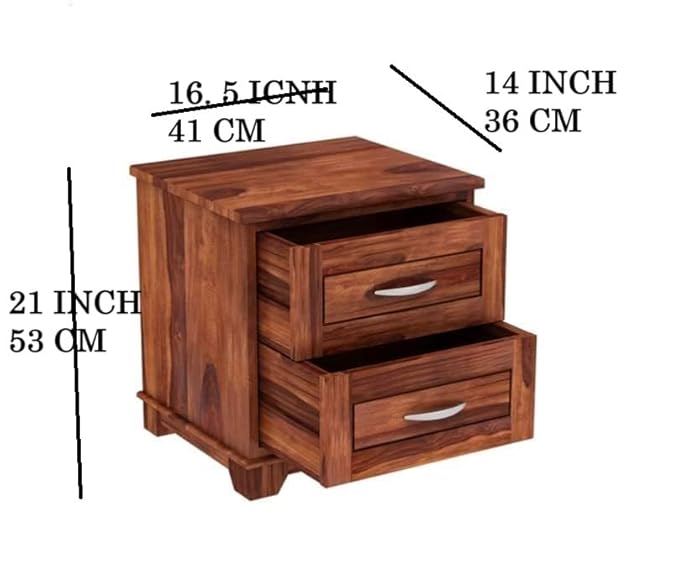 Woodzest Solid Sheesham Wood Bedside Table with 2 Drawers | Wooden Nightstand