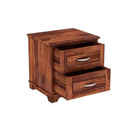 Woodzest Solid Sheesham Wood Bedside Table with 2 Drawers | Wooden Nightstand