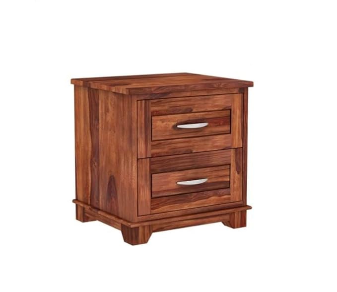 Woodzest Solid Sheesham Wood Bedside Table with 2 Drawers | Wooden Nightstand