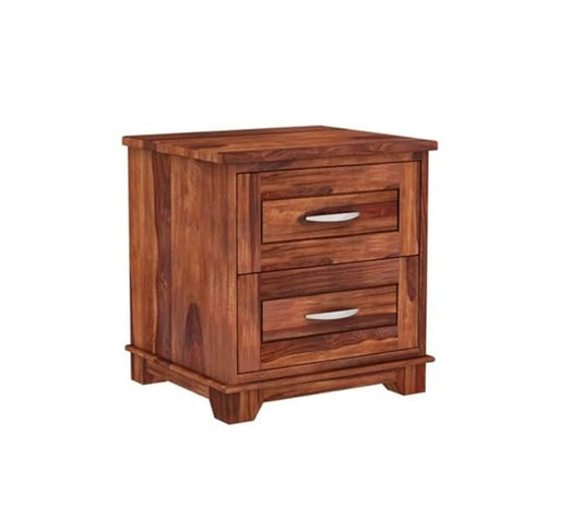 Woodzest Solid Sheesham Wood Bedside Table with 2 Drawers | Wooden Nightstand