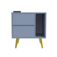 Woodzest Modern Bedside Table with 2 Drawers & Open Shelf | Grey Nightstand