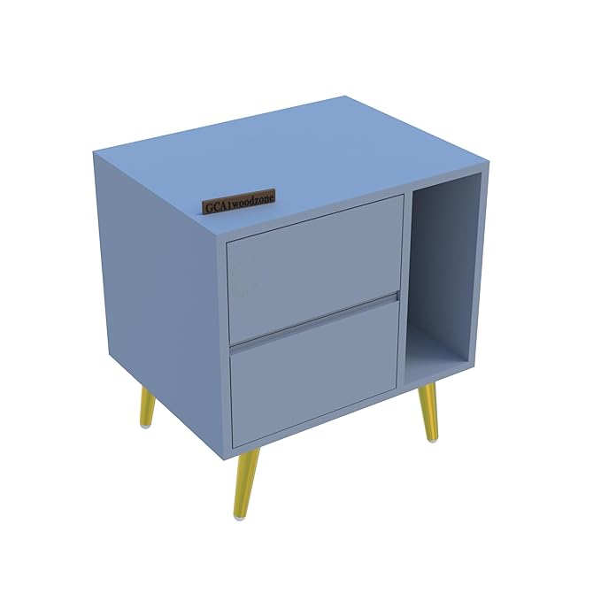 Woodzest Modern Bedside Table with 2 Drawers & Open Shelf | Grey Nightstand