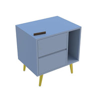 Woodzest Modern Bedside Table with 2 Drawers & Open Shelf | Grey Nightstand