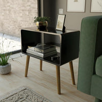 Woodzest Modern Open Shelf Bedside Table | White Nightstand with Wooden Legs