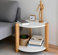 Woodzest Modern Round Bedside Table with Open Shelf | White & Natural Wood Finish