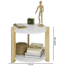 Woodzest Modern Round Bedside Table with Open Shelf | White & Natural Wood Finish