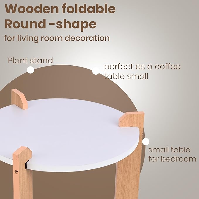 Woodzest Modern Round Bedside Table with Open Shelf | White & Natural Wood Finish