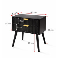 Woodzest Modern Black Bedside Table with 2 Drawers | Contemporary Nightstand with Gold Handles