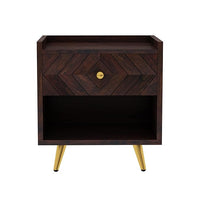 Woodzest Modern Wooden Bedside Table with Drawer & Open Shelf | Walnut Finish Nightstand