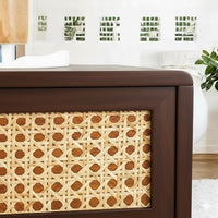 Woodzest Cane Bedside Table with 2 Drawers – Walnut Finish
