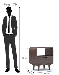 Woodzest Modern Wooden Bedside Table with Drawer & Open Shelf | Walnut Finish Nightstand