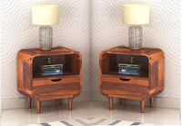 Woodzest Solid Wood Bedside Table with Drawer & Open Shelf | Sheesham Finish Nightstand