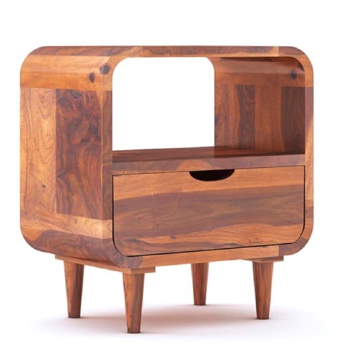 Woodzest Solid Wood Bedside Table with Drawer & Open Shelf | Sheesham Finish Nightstand