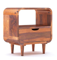 Woodzest Solid Wood Bedside Table with Drawer & Open Shelf | Sheesham Finish Nightstand