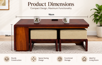 Brown Wooden Coffee Table with 2 Stools & Storage Shelves