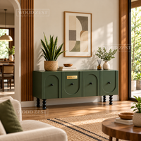Olive Green 4 Door Wooden Sideboard Cabinet with Arched Design