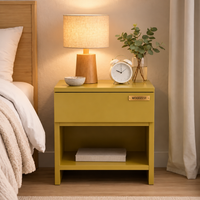 Modern Yellow Bedside Table with Drawer & Open Shelf