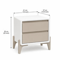 Modern White Bedside Table with Grey Drawers & Curved Legs