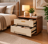 Modern Walnut & Cream 2 Drawer Bedside Table