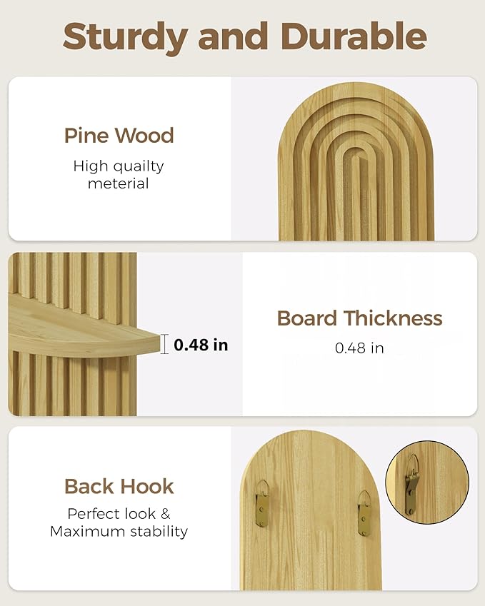 WOODZEST Modern Natural Wood Floating Wall Shelf for Home Decor
