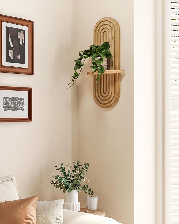 WOODZEST Modern Natural Wood Floating Wall Shelf for Home Decor