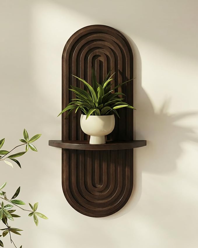 WOODZEST Dark Walnut Solid Wood Floating Wall Shelf for Home Decor