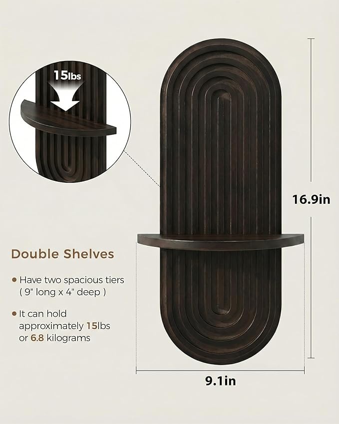 WOODZEST Dark Walnut Solid Wood Floating Wall Shelf for Home Decor