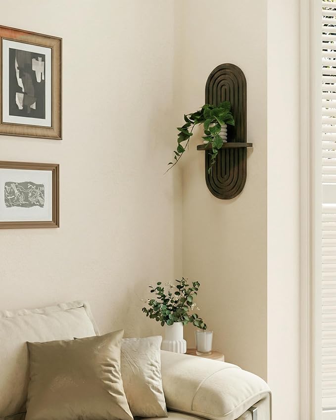 WOODZEST Dark Walnut Solid Wood Floating Wall Shelf for Home Decor