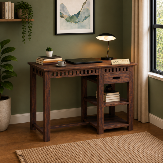 Sheesham Wood Study Desk with Drawer & Open Storage