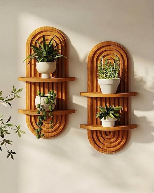 WOODZEST Set of 2 Solid Wood Floating Wall Shelves for Home Decor