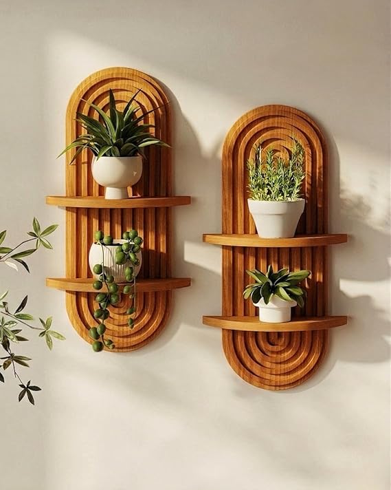 Solid Wood Floating Wall Shelves for Home Decor | Set of 2