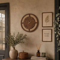 Arched Cane Wooden Wall Clock – Natural Wood Finish