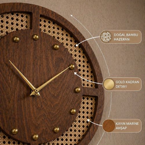 Arched Cane Wooden Wall Clock – Natural Wood Finish