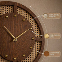 Arched Cane Wooden Wall Clock – Natural Wood Finish
