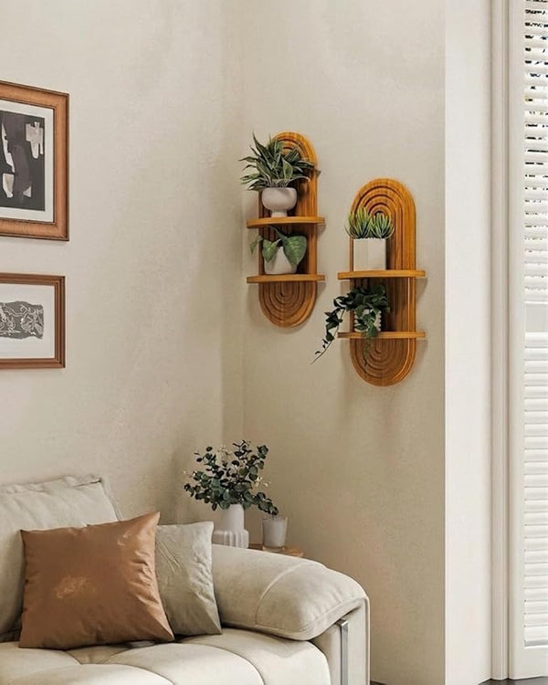 Solid Wood Floating Wall Shelves for Home Decor | Set of 2
