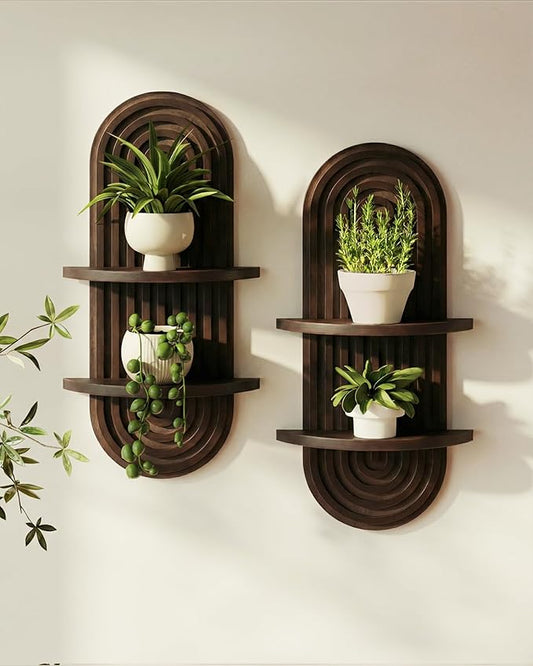 Solid Wood Floating Wall Shelves | Dark Walnut & Set of 2