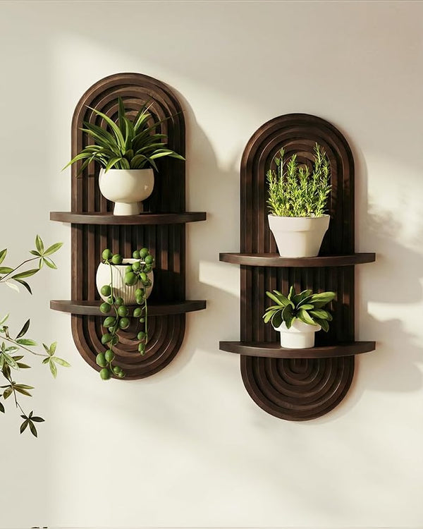 Solid Wood Floating Wall Shelves | Dark Walnut & Set of 2