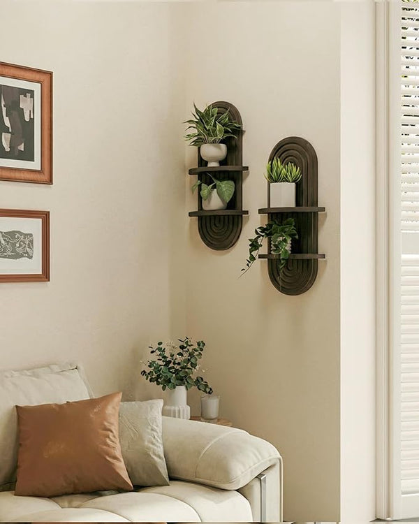 Solid Wood Floating Wall Shelves | Dark Walnut & Set of 2