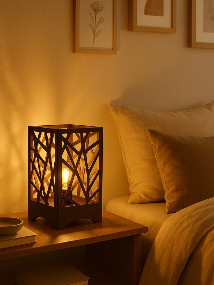 Decorative Wooden Table Lamp with Artistic Cutout Design