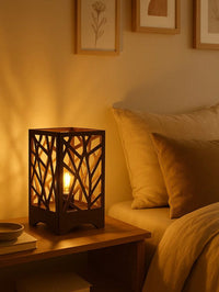 Decorative Wooden Table Lamp with Artistic Cutout Design